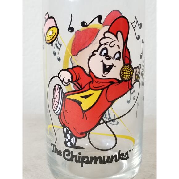 Alvin The Chipmunks Drinking Clear Glass Tumbler 16oz Drinkware Year 1985 6" - Picture 2 of 13